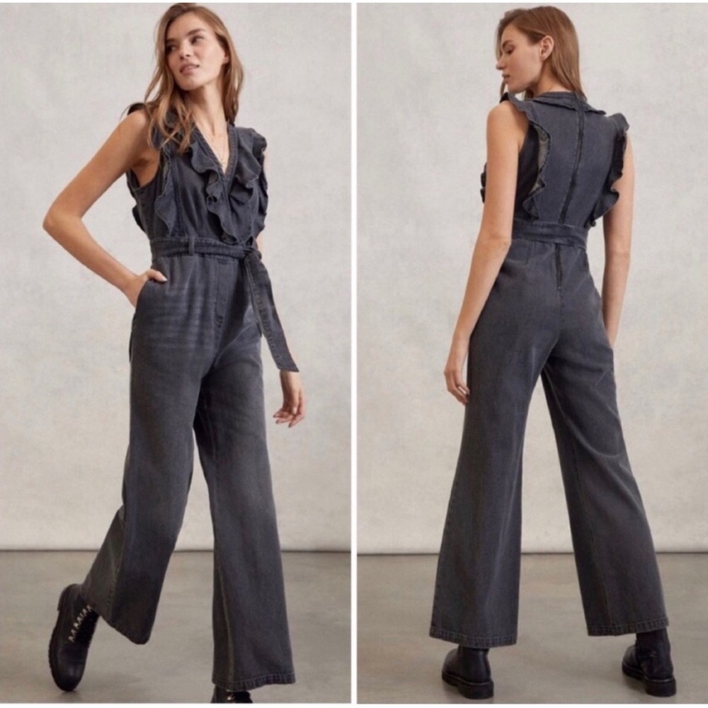 Woman’s NWTs New Years Eve Mare Mare Anthropology Black Denim Romper Jumpsuit